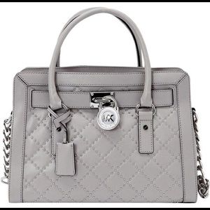 MK Hamilton Ew Microstud Quilted Grey Leather Bag